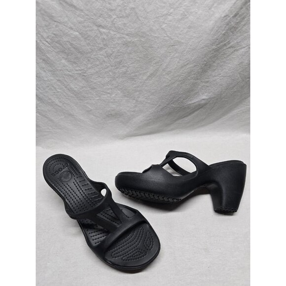 Women's Crocs Cyprus 3.5 Inch Heels Sandals Size 10 Black - Picture 1 of 10